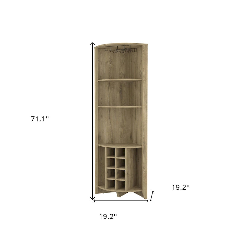 71 Light Brown Wood Corner Bar Cabinet