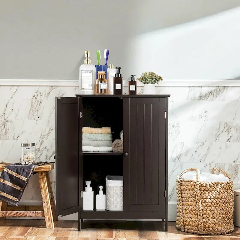 Bathroom Floor Storage Cabinet Double Door Kitchen Cupboard Shoe