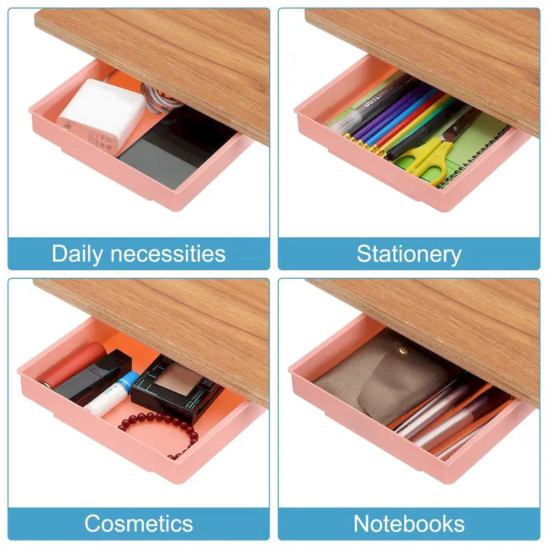 4 Pcs Self-Adhesive Under Desk Drawer for Standing Desk Office, Large - 10.04 x 7.87 x 1.65 inches