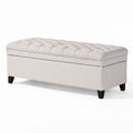 Rhya Storage Bench Ottoman, 50 Inch Seat, Button Tufted Gray Fabric