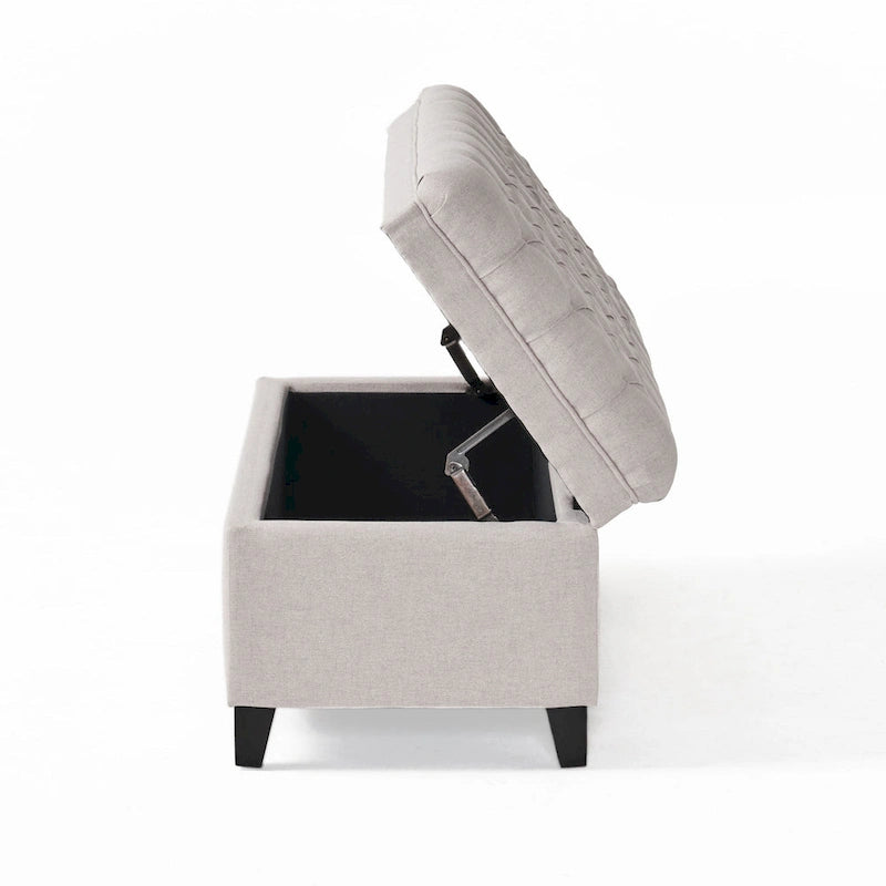 Banco otomano de almacenamiento, asiento de 50 pulgadas, tela gris con capitoné de botones