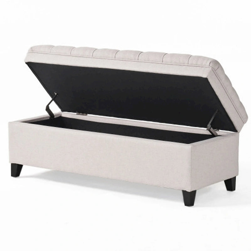 Banco otomano de almacenamiento, asiento de 50 pulgadas, tela gris con capitoné de botones