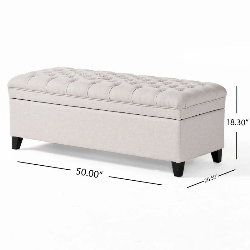 Banco otomano de almacenamiento, asiento de 50 pulgadas, tela gris con capitoné de botones