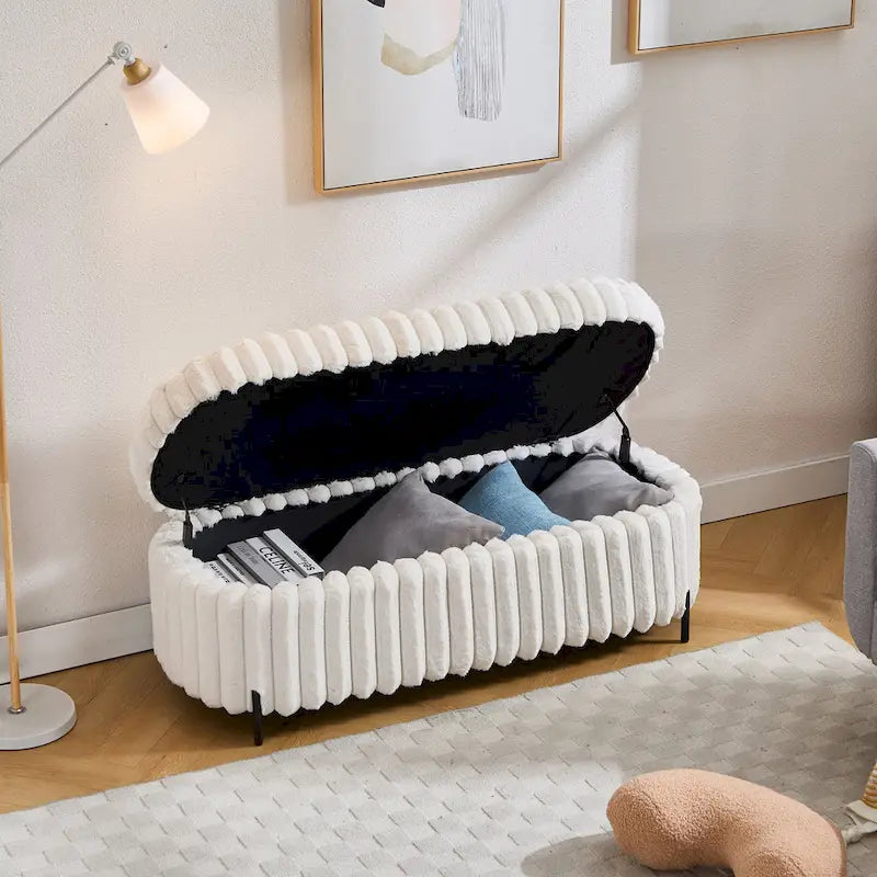 49.2W Oversized Storage Ottoman,Modern Footstool Bench with Metal Legs