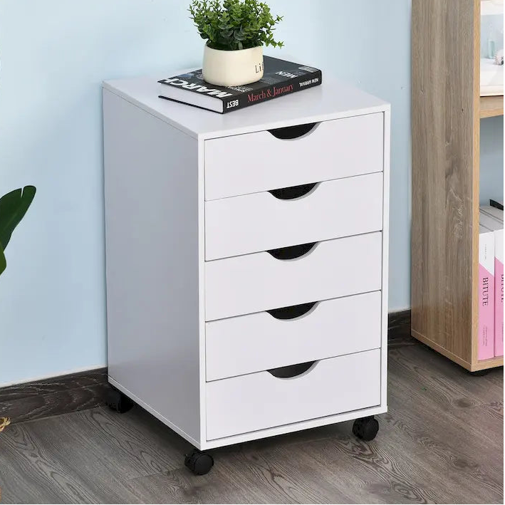 HOMCOM 5 Drawer Storage Organizer with Nordic Minimalist Modern Style & Wheels - 15.75*15.75*26.5