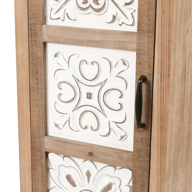 White and Brown Wood 2-Drawer and 1-Door Slim Storage Cabinet - 48.3 Tall