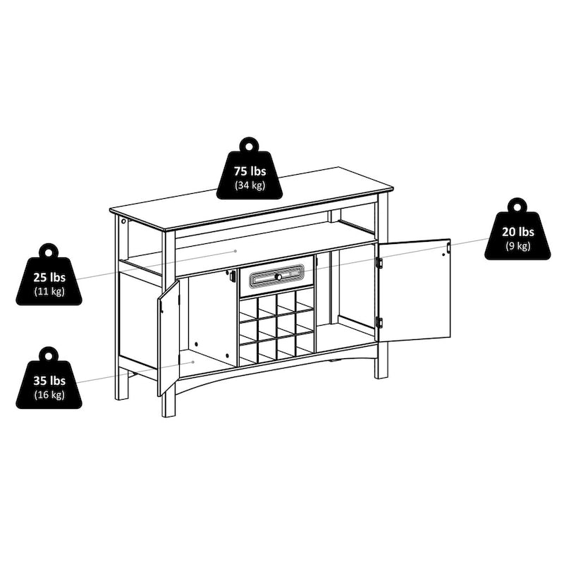 Buffet Cabinet, Black - 45.75 x 15.75 x 32.13 inches