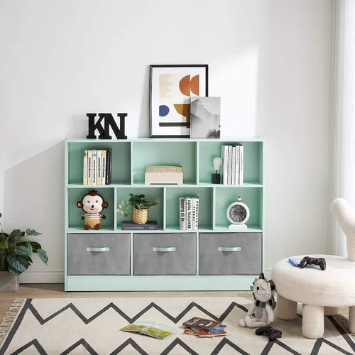 Librería de almacenamiento de 3 niveles para niños, vitrina sencilla de madera para dormitorio