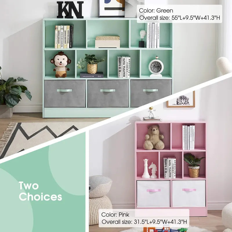 3-Tier Storage Bookcase for Kids, Simple Wood Display Cabinet for Bedroom