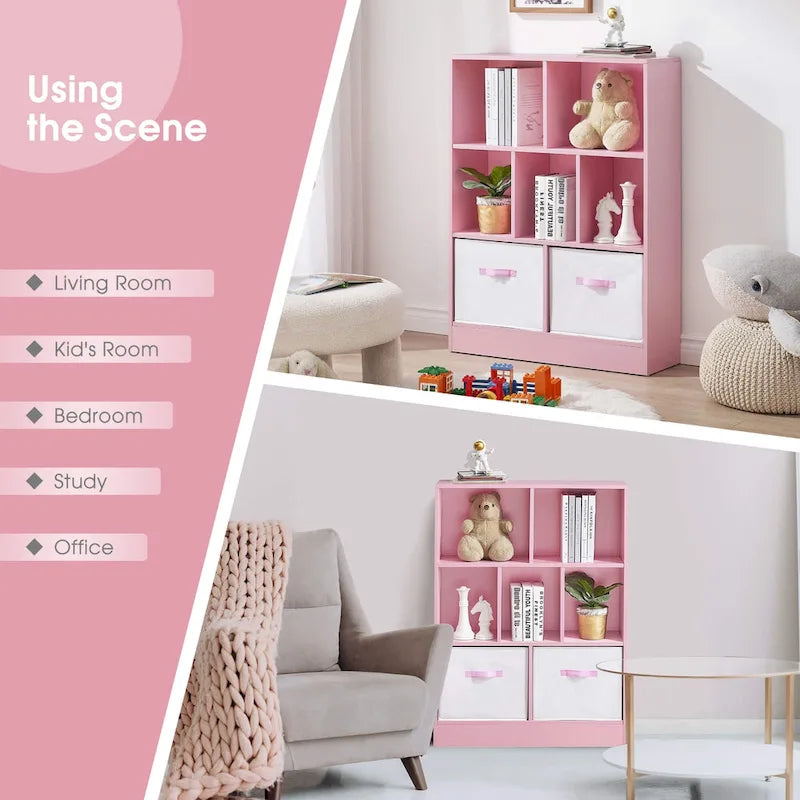 3-Tier Storage Bookcase for Kids, Simple Wood Display Cabinet for Bedroom