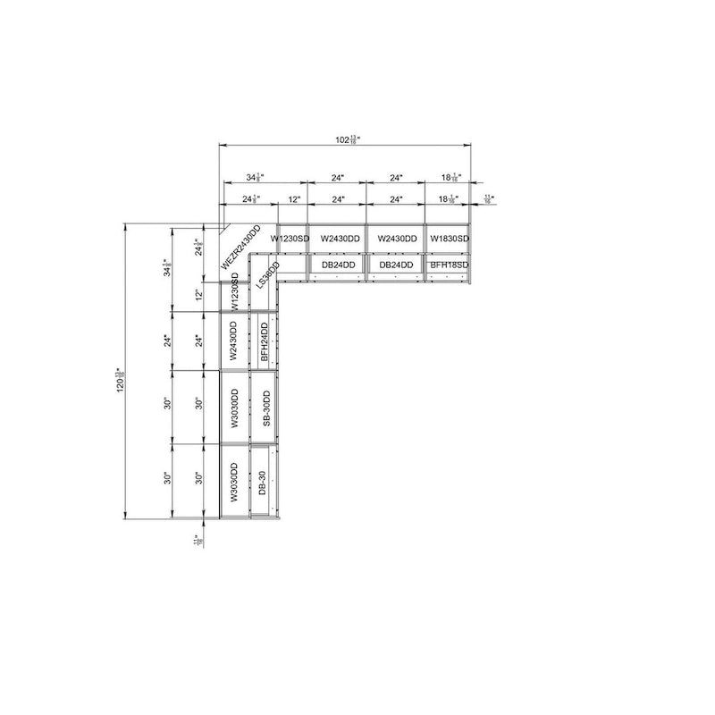 Küchen-Basismodul in Grau, Größe 10x8,5Ft breit - 102x120
