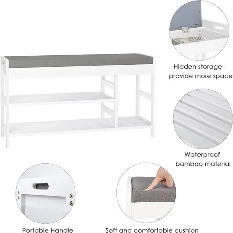Banco zapatero con almacenamiento - 11.4D x 36W x 19.7H