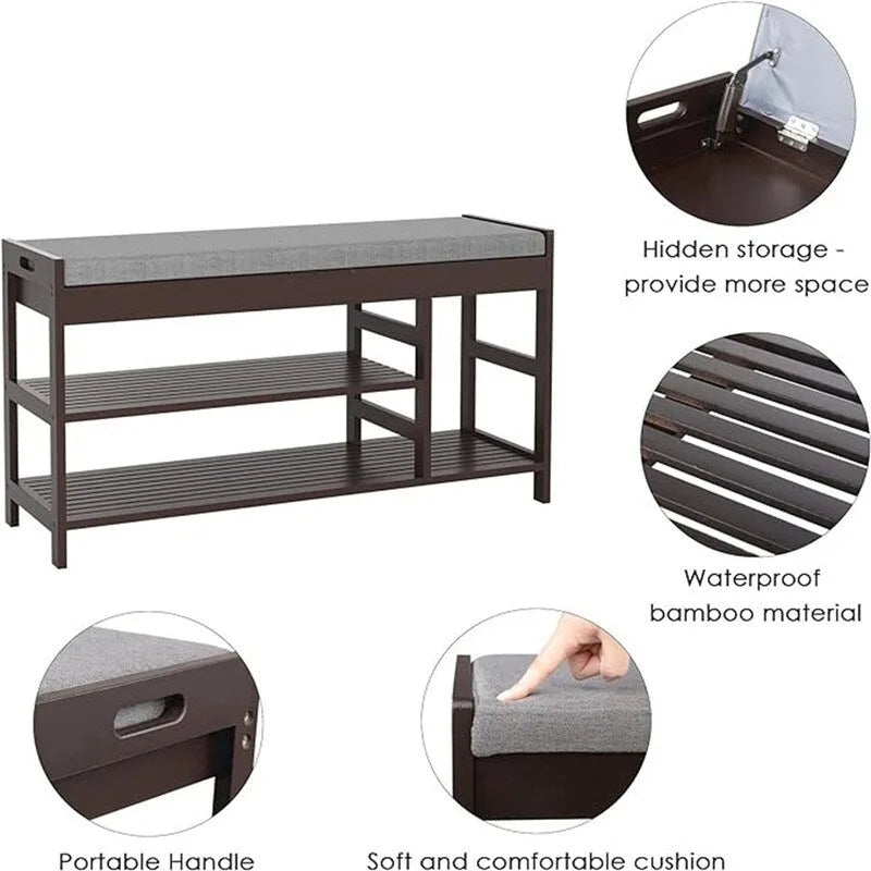 Banco zapatero con almacenamiento - 11.4D x 36W x 19.7H