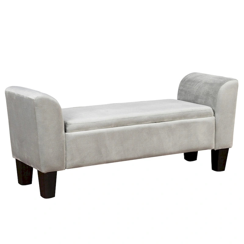 Velvet Ottoman Bench with Storage and Curved Arms