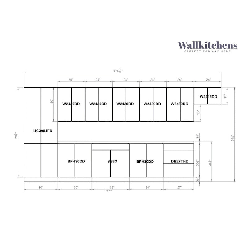 Kitchen Gray Color Base Size 15Ft Wide - 174x24