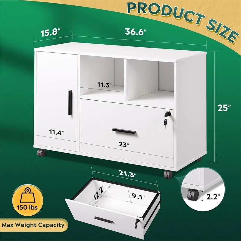 Archivador lateral de madera con 1 cajón - 15.8D x 36.6W x 25H