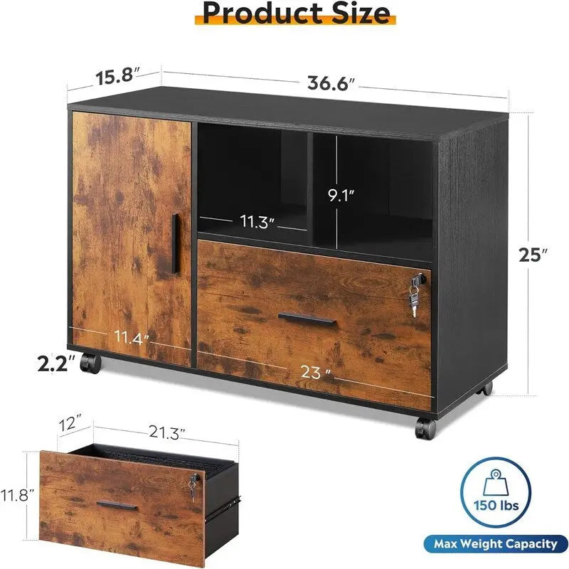 Archivador lateral de madera con 1 cajón - 15.8D x 36.6W x 25H