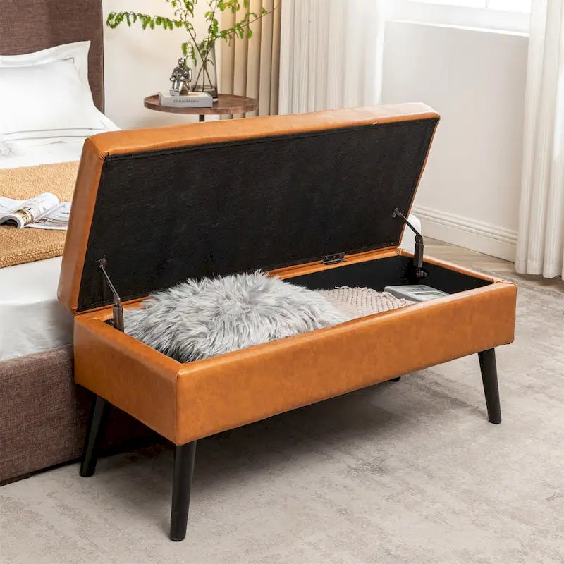 Faux Leather Bed Bench with Storage