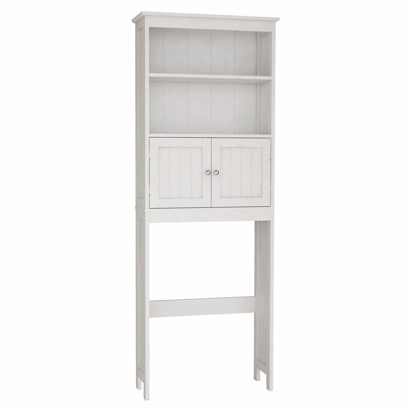 Meuble de rangement au-dessus des toilettes, organiseur de salle de bains avec deux étagères et placard, étagère autoportante en bois à 2 portes pour toilettes