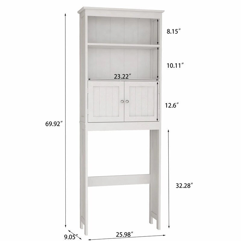 Meuble de rangement au-dessus des toilettes, organiseur de salle de bains avec deux étagères et placard, étagère autoportante en bois à 2 portes pour toilettes