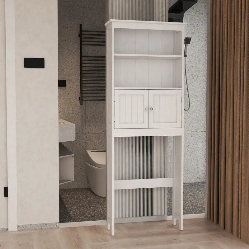 Meuble de rangement au-dessus des toilettes, organiseur de salle de bains avec deux étagères et placard, étagère autoportante en bois à 2 portes pour toilettes