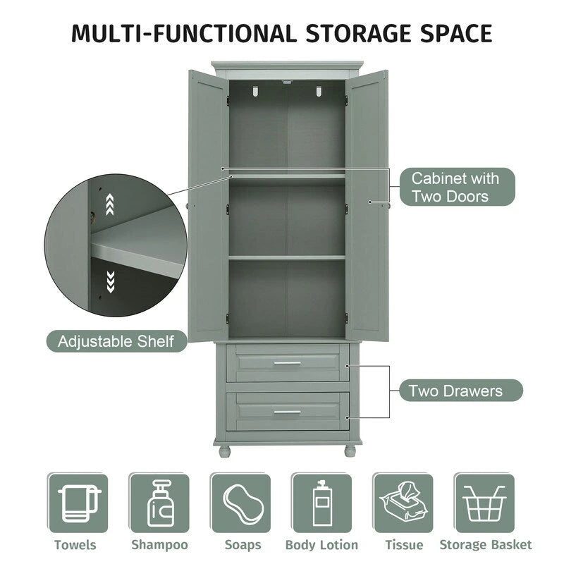 Tall Storage Cabinet with Two Drawers for Bathroom/Office