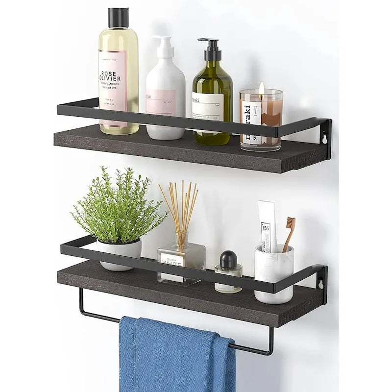 Étagère de salle de bains flottante brun foncé avec porte-serviettes pour salle de bains/salon/cuisine/chambre (lot de 2)