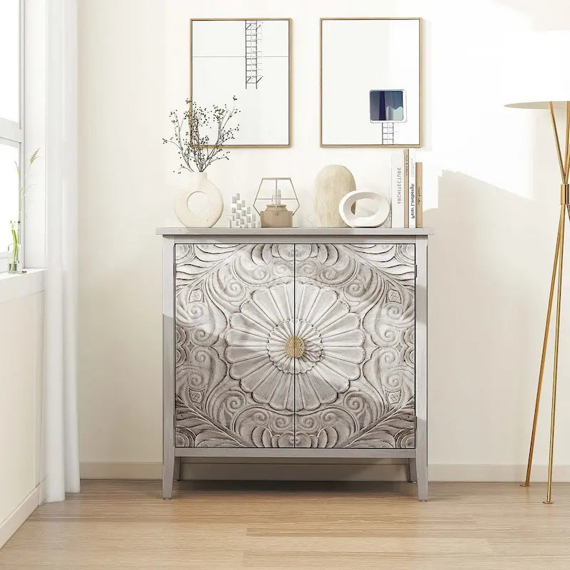 Meuble de rangement gris clair de 30.71 po de hauteur avec étagères - 31.50 x 14.97