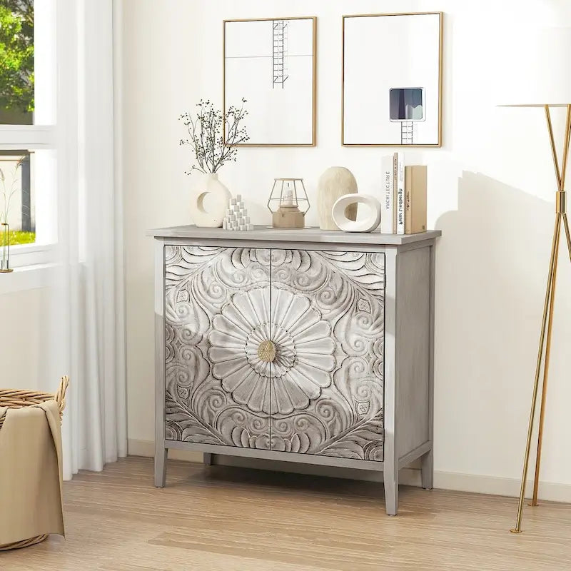 Meuble de rangement gris clair de 30.71 po de hauteur avec étagères - 31.50 x 14.97