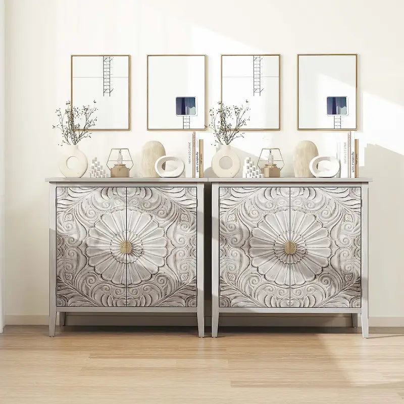 Meuble de rangement gris clair de 30.71 po de hauteur avec étagères - 31.50 x 14.97
