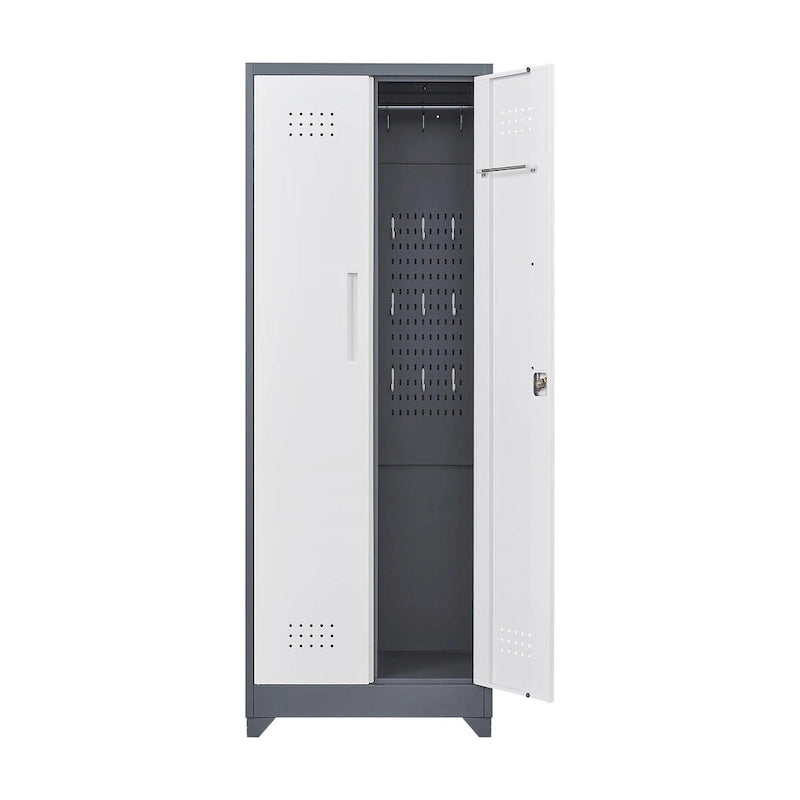 Metal Storage Cabinets, Cleaning Tool Cabinet with Locking Door, Tall Broom Tool Organizer and Storage, Large Storage Cabinet